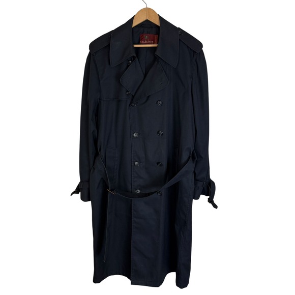 Nordstrom Mens Navy Blue Double Breasted Trench Coat Belted Overcoat 44XL